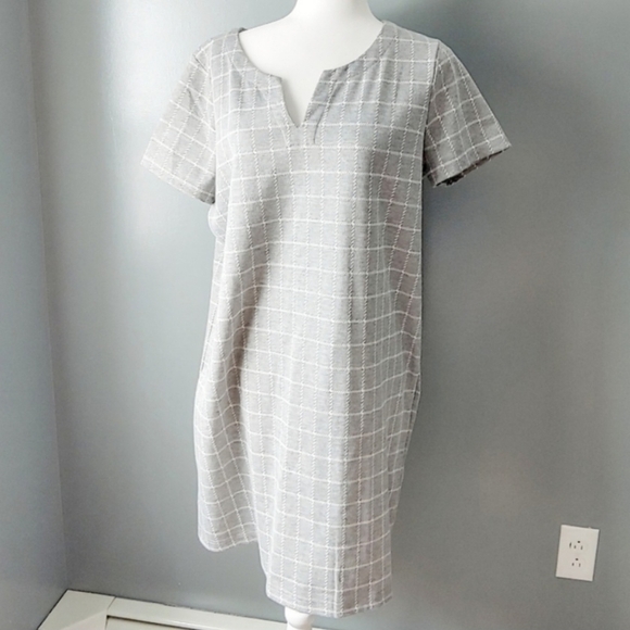 JANE & DELANCEY gray white Windowpane plaid midi Shift Dress Women's XS Cute EUC - Picture 2 of 10